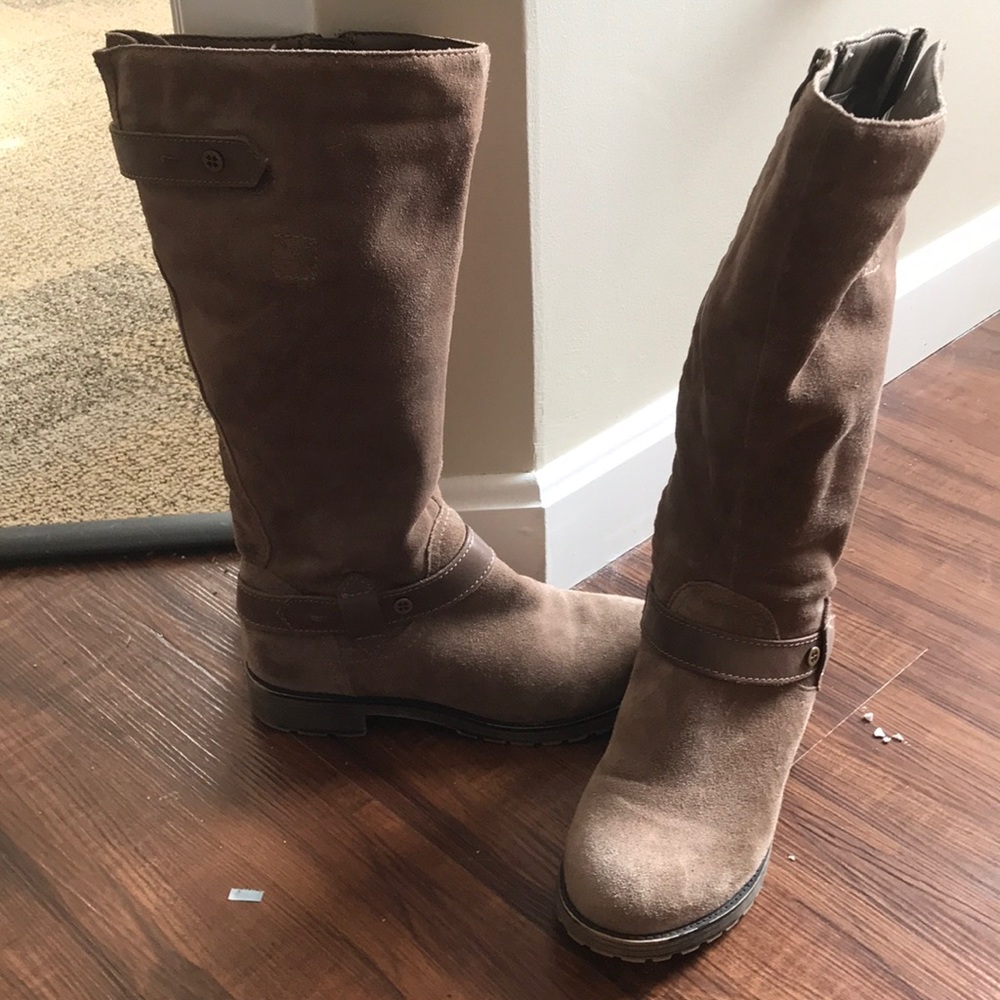 Suede wide calf boots